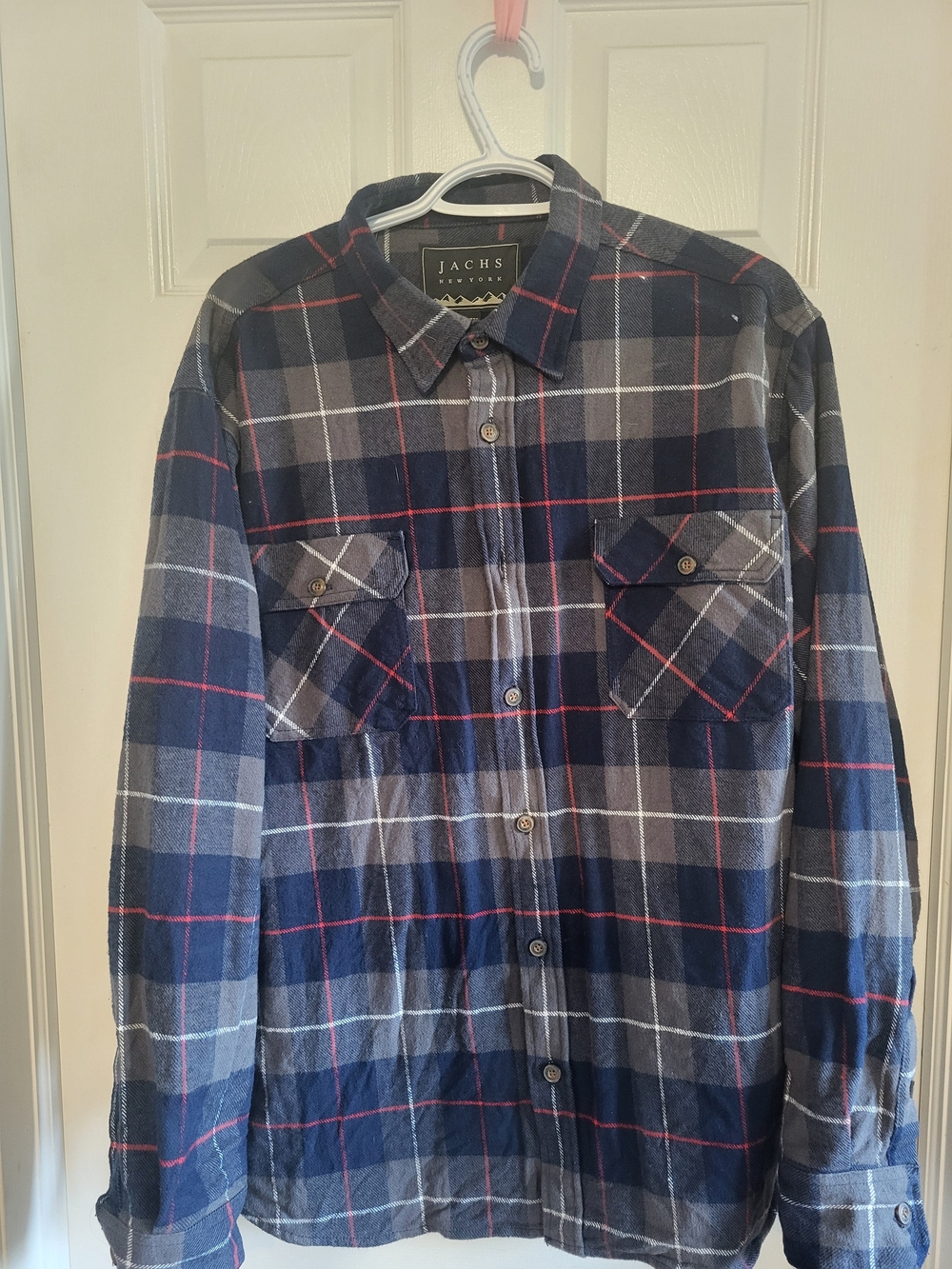 Jachs Men's Navy, Gray & Red Plaid Button-Down Shirt